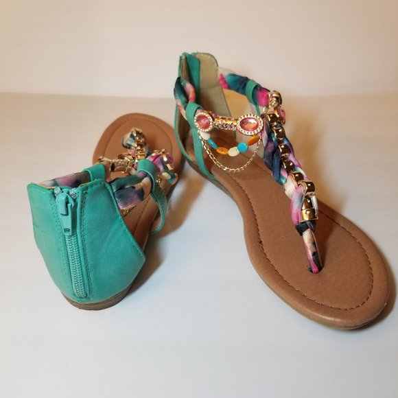 Venus Turquoise Jeweled Thong Sandals - Picture 3 of 16
